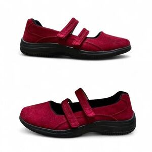 Propet Deep Red Mary Jane Flats with Velcro Straps